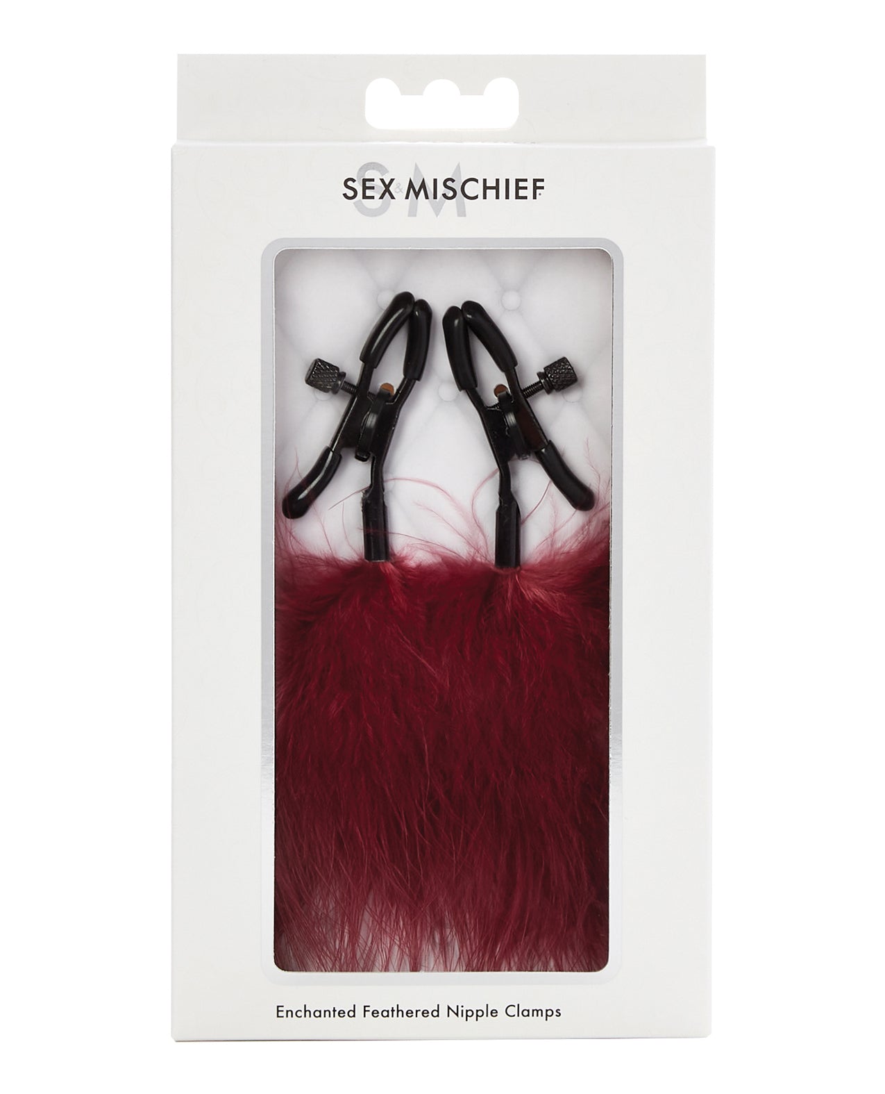 Sex &amp; Mischief Enchanted Feather Nipple Clamps - Burgundy