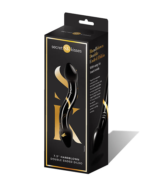 Secret Kisses 7.5&quot; Handblown Double Ended Dildo - Black/Gold