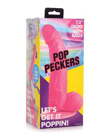 Pop Peckers 7.5&quot; Dildo w/Balls - Pink