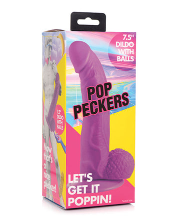 Pop Peckers 7.5&quot; Dildo w/Balls - Purple