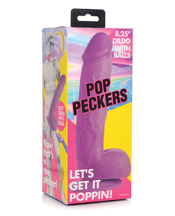 Pop Peckers 8.25&quot; Dildo w/Balls - Purple