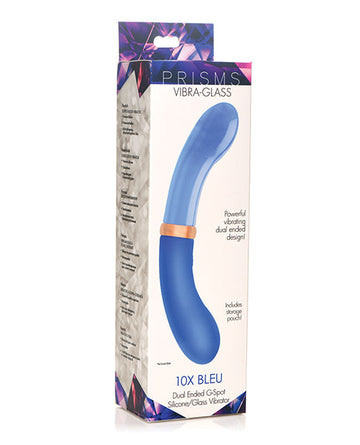 Prisms Vibra-Glass 10x Dual Ended G Spot Silicone/Glass Vibrator - Bleu