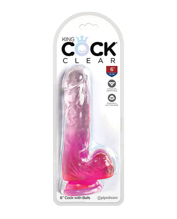 King Cock Clear 6&quot; Cock w/Balls - Pink