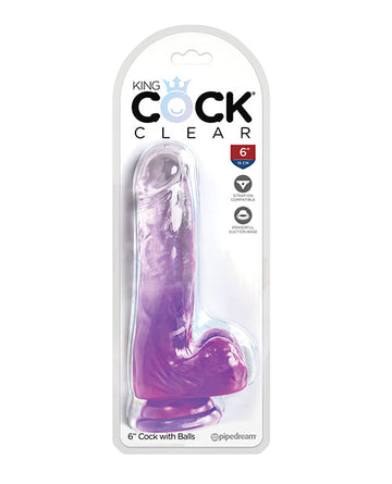 King Cock Clear 6&quot; Cock w/Balls - Purple