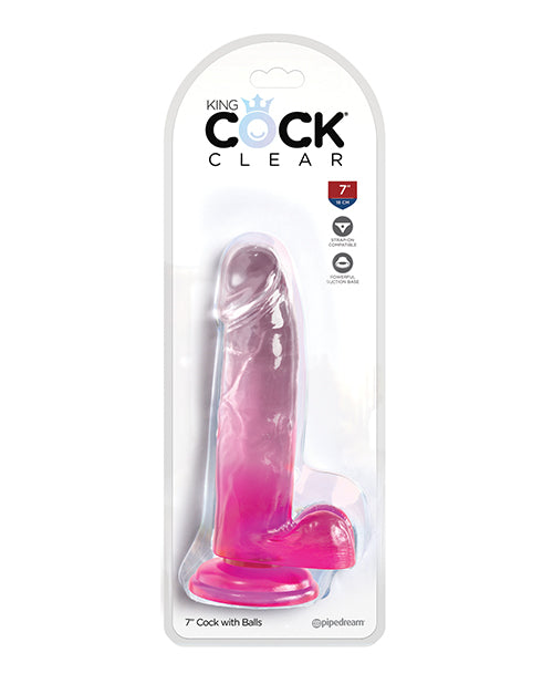 King Cock Clear 7&quot; Cock w/Balls - Pink