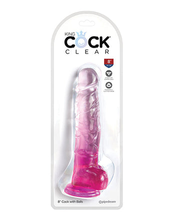King Cock Clear 8&quot; Cock w/Balls - Pink