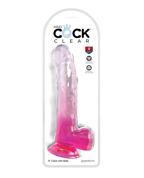 King Cock Clear 9&quot; Cock w/Balls - Pink