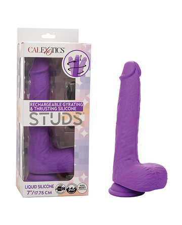 Silicone Studs Rechargeable Gyrating &amp; Thrusting Vibrator - Purple