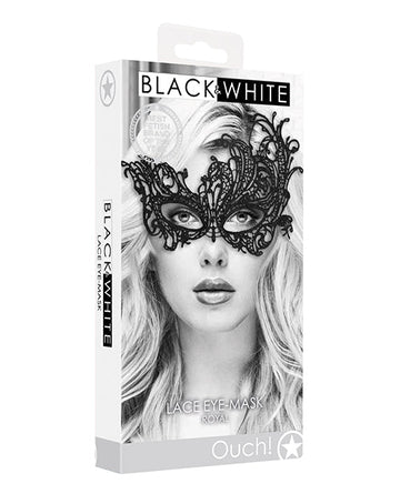Shots Ouch Black &amp; White Lace Eye Mask - Royal Black